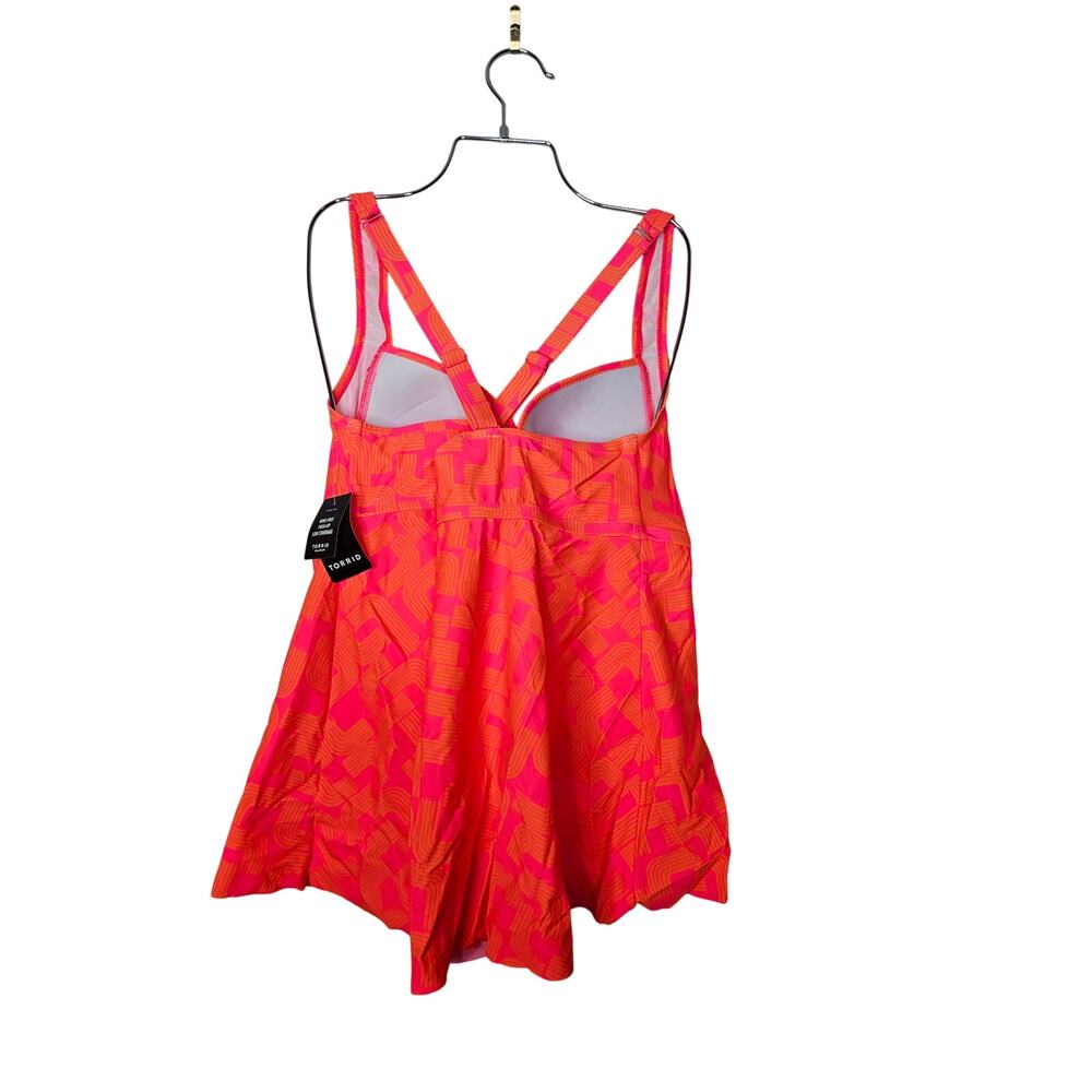 NEW Torrid 2 D/DD Neon Orange Tankini Top Swimsuit Wire Free Push Up Zen Geo - Picture 3 of 5